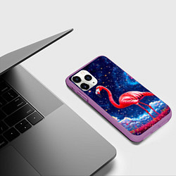 Чехол iPhone 11 Pro матовый Фламиног в космосе, цвет: 3D-фиолетовый — фото 2