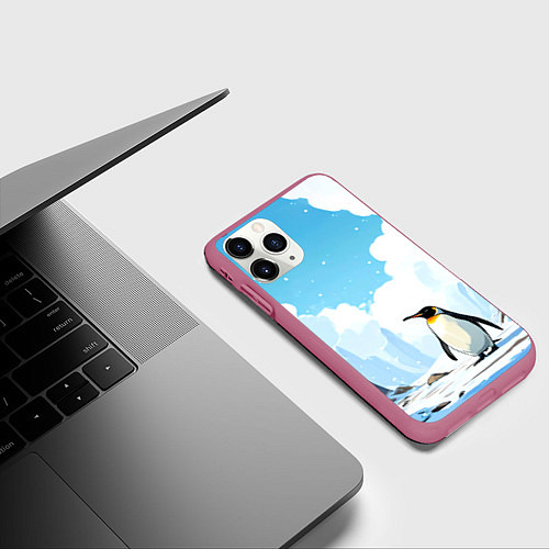 Чехол iPhone 11 Pro матовый Пингвин в Антарктиде / 3D-Малиновый – фото 3