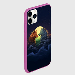 Чехол iPhone 11 Pro матовый Влюбленные волки под луной, цвет: 3D-фиолетовый — фото 2