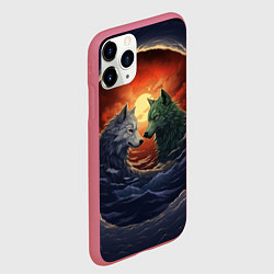 Чехол iPhone 11 Pro матовый Волк и волчица в море под луной, цвет: 3D-малиновый — фото 2