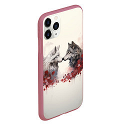 Чехол iPhone 11 Pro матовый Wolfs love, цвет: 3D-малиновый — фото 2