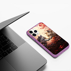 Чехол iPhone 11 Pro матовый Волк и волчица в бутонах цветов, цвет: 3D-фиолетовый — фото 2