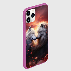 Чехол iPhone 11 Pro матовый Влюбленные волки в цветах, цвет: 3D-фиолетовый — фото 2