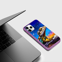Чехол iPhone 11 Pro матовый Ящерица в космосе, цвет: 3D-фиолетовый — фото 2