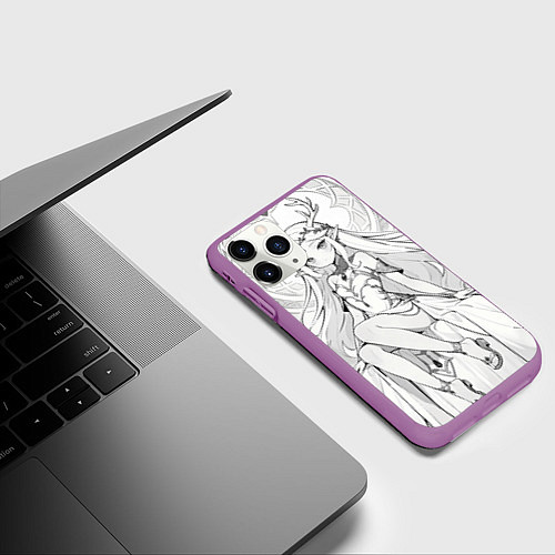 Чехол iPhone 11 Pro матовый Эльфийка рисунок карандашом / 3D-Фиолетовый – фото 3