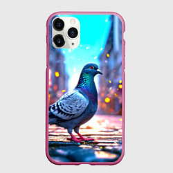 Чехол iPhone 11 Pro матовый Городской голубь, цвет: 3D-малиновый