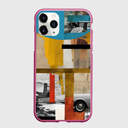 Чехол iPhone 11 Pro матовый Ретро коллаж с автомобилем, цвет: 3D-малиновый