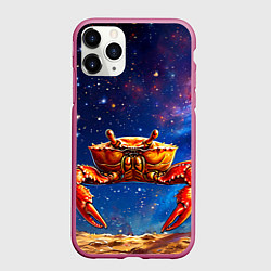 Чехол iPhone 11 Pro матовый Краб в космосе, цвет: 3D-малиновый