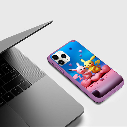 Чехол iPhone 11 Pro матовый Влюбленные Пикачу / 3D-Фиолетовый – фото 3
