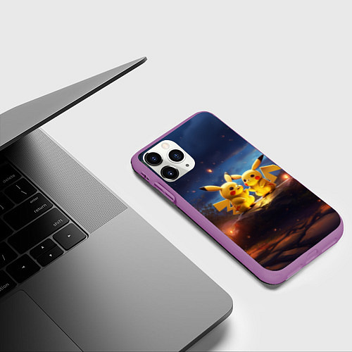 Чехол iPhone 11 Pro матовый Влюбленные покемоны / 3D-Фиолетовый – фото 3