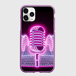 Чехол iPhone 11 Pro матовый Розовый неоновый микрофон, цвет: 3D-фиолетовый