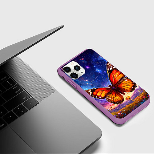 Чехол iPhone 11 Pro матовый Бабочка в космосе / 3D-Фиолетовый – фото 3