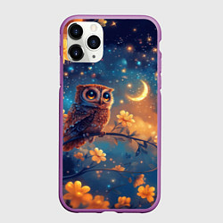 Чехол iPhone 11 Pro матовый Сова на ветке, цвет: 3D-фиолетовый