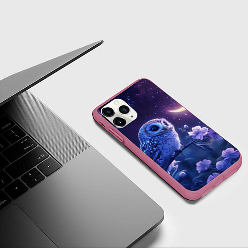 Чехол iPhone 11 Pro матовый Сова и ночное небо / 3D-Малиновый – фото 3