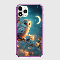 Чехол iPhone 11 Pro матовый Сова и звездное небо, цвет: 3D-фиолетовый