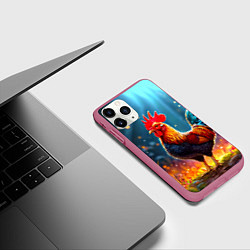 Чехол iPhone 11 Pro матовый Блестящий петух, цвет: 3D-малиновый — фото 2