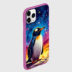 Чехол iPhone 11 Pro матовый Пингвин в космосе, цвет: 3D-фиолетовый — фото 2