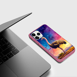 Чехол iPhone 11 Pro матовый Страус и звездное небо, цвет: 3D-малиновый — фото 2