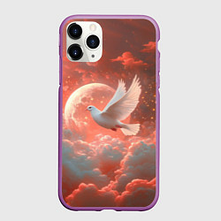 Чехол iPhone 11 Pro матовый Белый летящий голубь, цвет: 3D-фиолетовый
