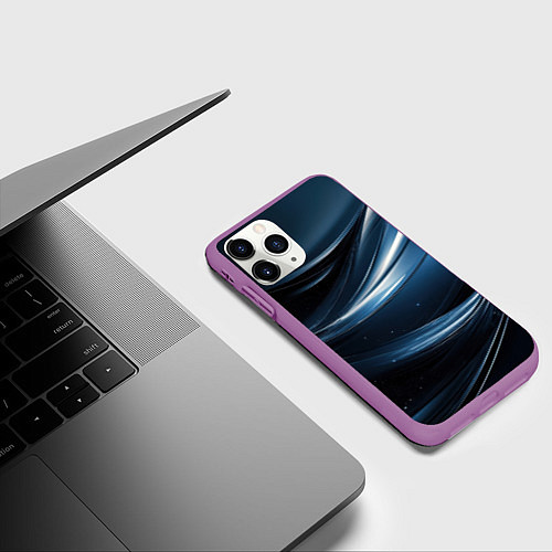 Чехол iPhone 11 Pro матовый Геометрическая синяя текстура / 3D-Фиолетовый – фото 3