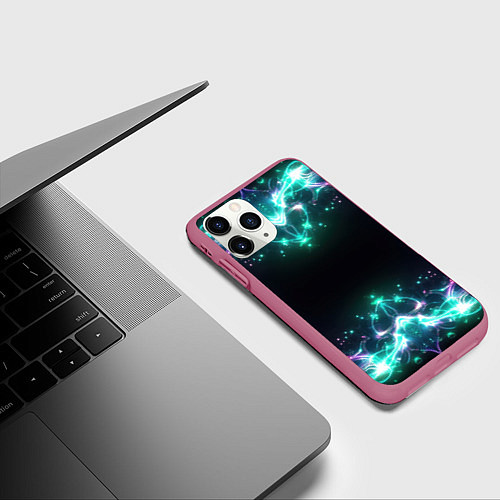 Чехол iPhone 11 Pro матовый Блестки света - текстура / 3D-Малиновый – фото 3