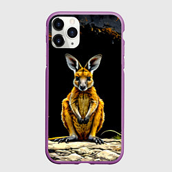 Чехол iPhone 11 Pro матовый Кенгуру на черном, цвет: 3D-фиолетовый