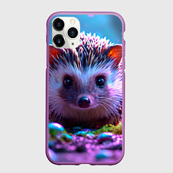 Чехол iPhone 11 Pro матовый Ёжики в сказаочном лесу, цвет: 3D-фиолетовый