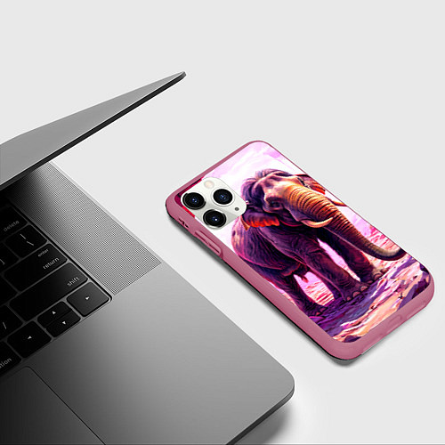 Чехол iPhone 11 Pro матовый Слон в розовом свете / 3D-Малиновый – фото 3