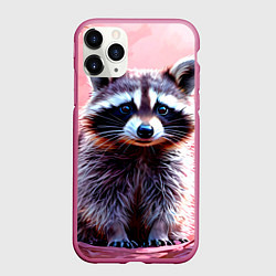 Чехол iPhone 11 Pro матовый Енот в розовом лесу, цвет: 3D-малиновый
