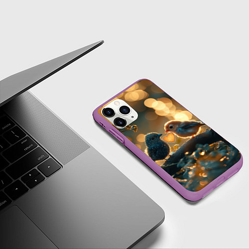 Чехол iPhone 11 Pro матовый Влюбленные птички / 3D-Фиолетовый – фото 3