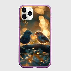 Чехол iPhone 11 Pro матовый Влюбленные птички, цвет: 3D-фиолетовый