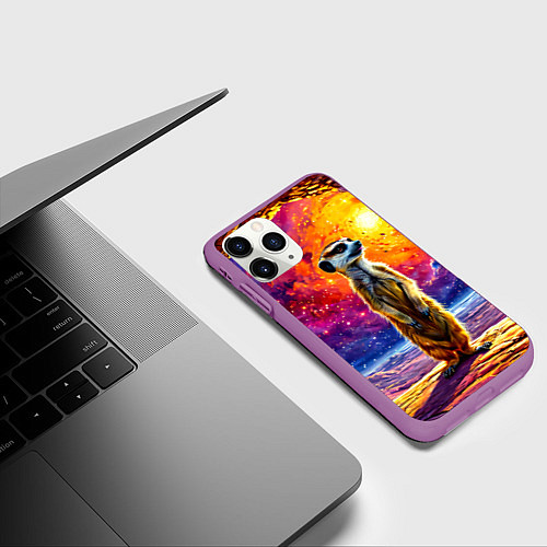 Чехол iPhone 11 Pro матовый Сурикат и космическое небо / 3D-Фиолетовый – фото 3