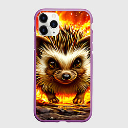 Чехол iPhone 11 Pro матовый Еж в огне, цвет: 3D-фиолетовый