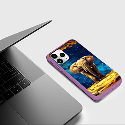 Чехол iPhone 11 Pro матовый Слон и космическое небо, цвет: 3D-фиолетовый — фото 2