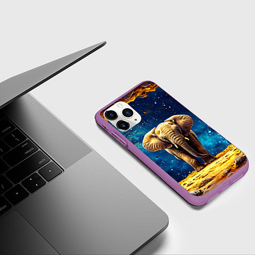 Чехол iPhone 11 Pro матовый Слон и космическое небо / 3D-Фиолетовый – фото 3