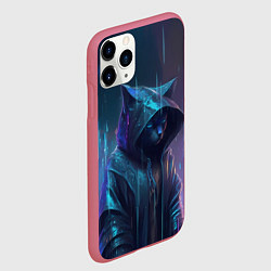 Чехол iPhone 11 Pro матовый Чёрный кот под дождём, цвет: 3D-малиновый — фото 2