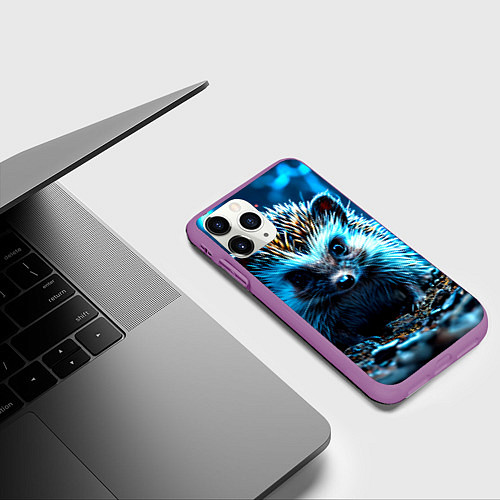 Чехол iPhone 11 Pro матовый Ежик в разрядах молний / 3D-Фиолетовый – фото 3