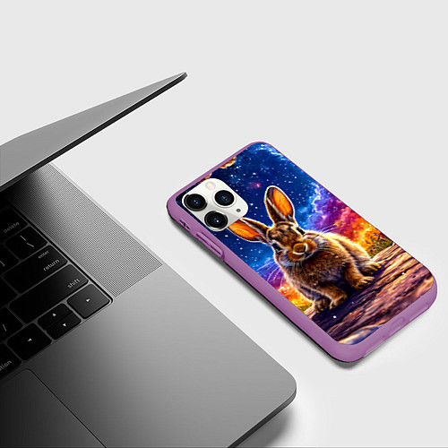 Чехол iPhone 11 Pro матовый Зачик и космическое небо / 3D-Фиолетовый – фото 3