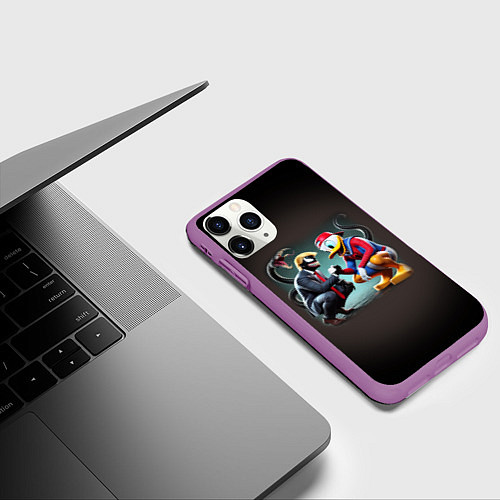 Чехол iPhone 11 Pro матовый Venom-Trump and Spider-Duck meme / 3D-Фиолетовый – фото 3