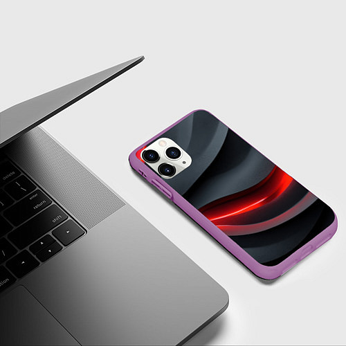Чехол iPhone 11 Pro матовый Плавная красно-черная текстура / 3D-Фиолетовый – фото 3
