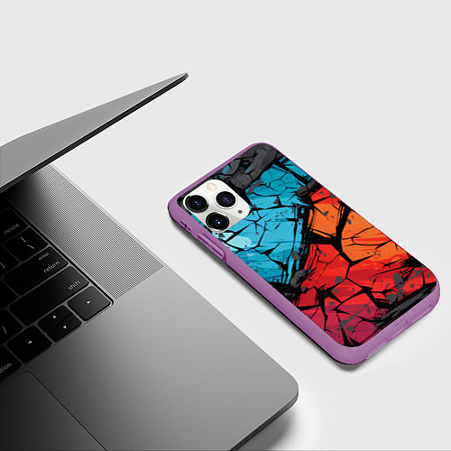 Чехол iPhone 11 Pro матовый Красно-голубая разбитая текстура / 3D-Фиолетовый – фото 3