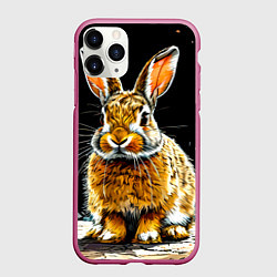 Чехол iPhone 11 Pro матовый Заяц на черном, цвет: 3D-малиновый