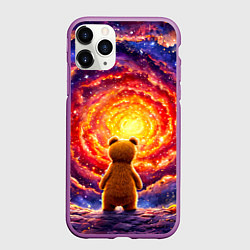 Чехол iPhone 11 Pro матовый Медвежонок смотрит в космос, цвет: 3D-фиолетовый
