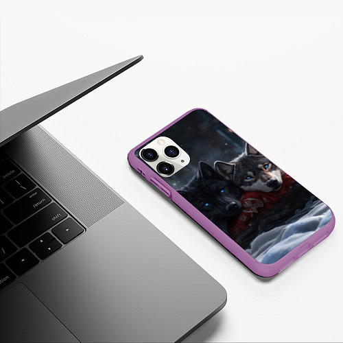 Чехол iPhone 11 Pro матовый Love wolfs / 3D-Фиолетовый – фото 3