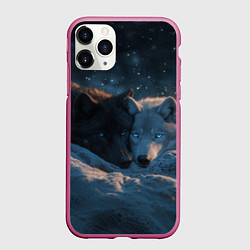 Чехол iPhone 11 Pro матовый Влюбленные волки лежат вместе, цвет: 3D-малиновый