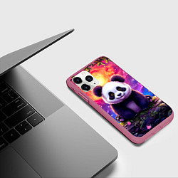 Чехол iPhone 11 Pro матовый Панда и космическое небо, цвет: 3D-малиновый — фото 2