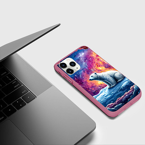 Чехол iPhone 11 Pro матовый Белый медведь и звездное небо / 3D-Малиновый – фото 3