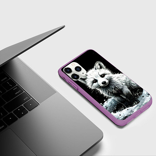 Чехол iPhone 11 Pro матовый Песец на черном / 3D-Фиолетовый – фото 3