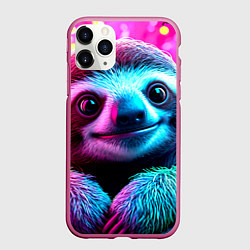 Чехол iPhone 11 Pro матовый Ленивец в розовом, цвет: 3D-малиновый
