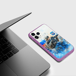Чехол iPhone 11 Pro матовый Русский солдат и герб РФ, цвет: 3D-фиолетовый — фото 2